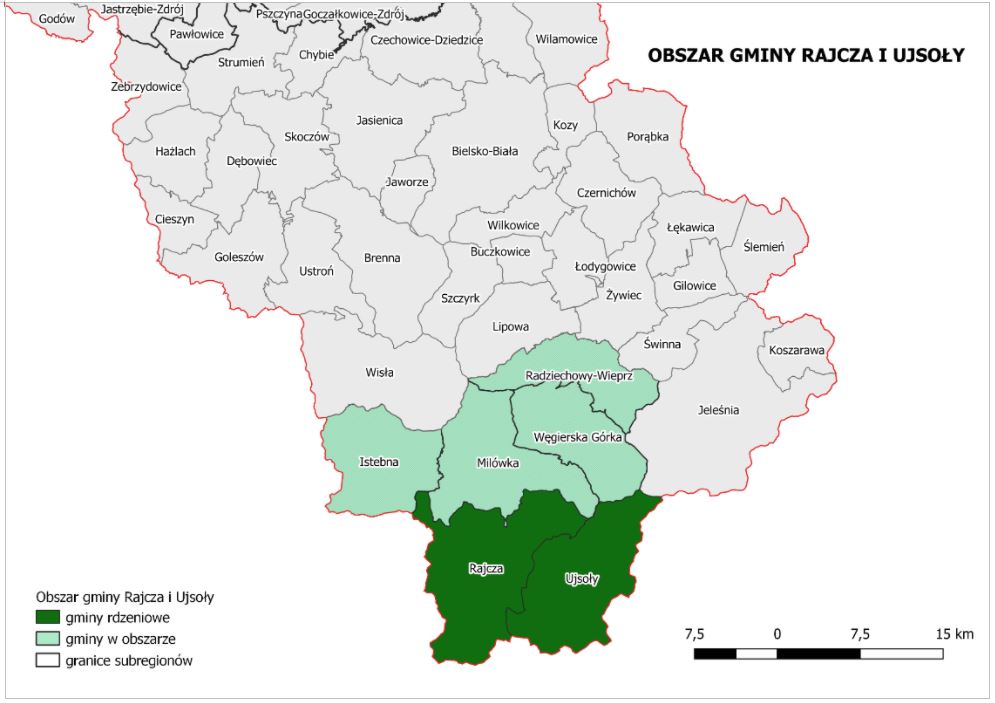 mapa obszaru gminy Rajcza i Ujsoły