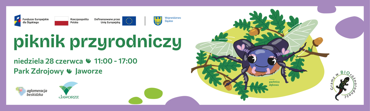 Baner Przyrodniczy piknik w Jaworzu w ramach projektu Ochrona i regeneracja obszarów cennych przyrodniczo wraz z działaniami edukacyjnymi na obszarze Aglomeracji Beskidzkiej - ETAP I