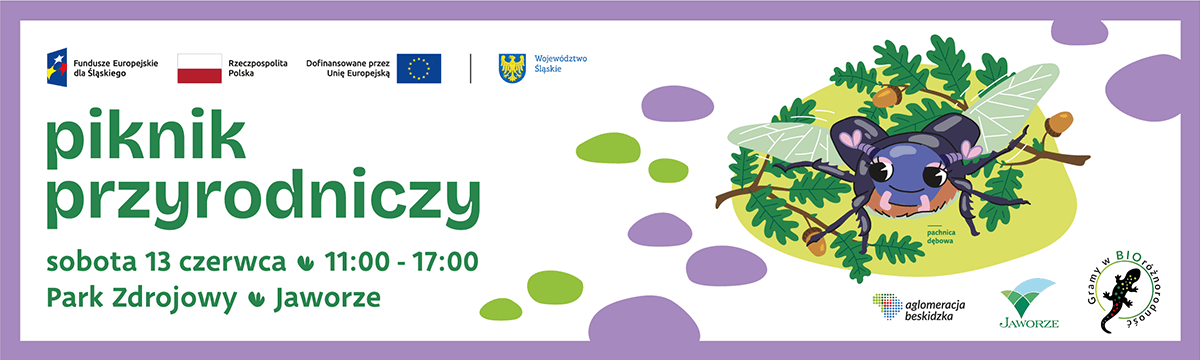 Baner Przyrodniczy piknik w Jaworzu w ramach projektu Ochrona i regeneracja obszarów cennych przyrodniczo wraz z działaniami edukacyjnymi na obszarze Aglomeracji Beskidzkiej - ETAP I