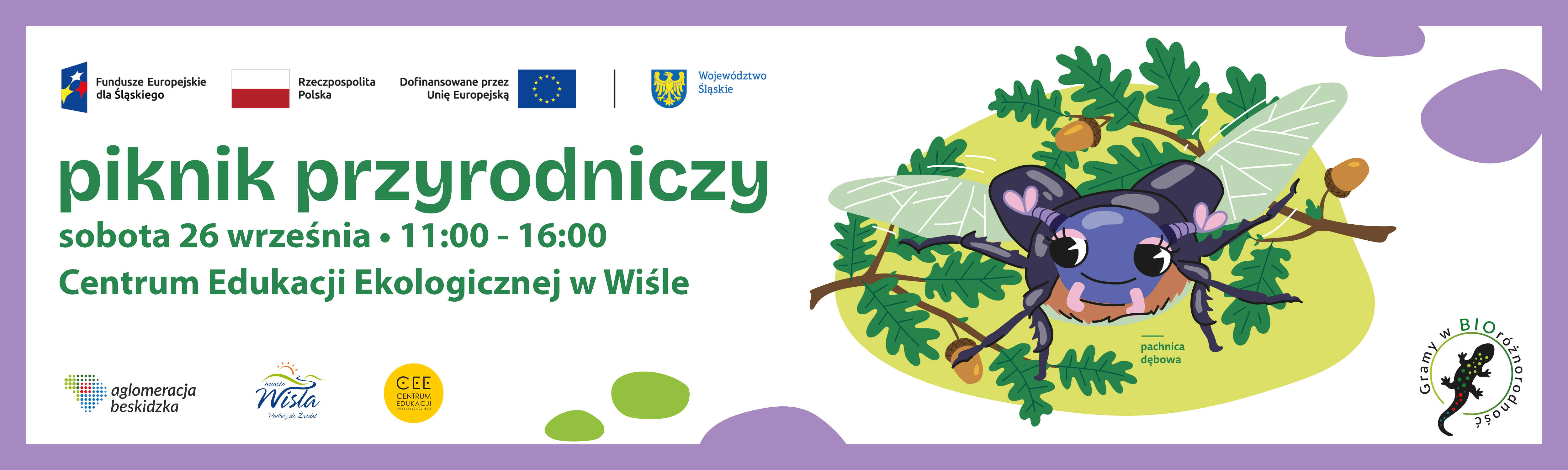 Baner Przyrodniczy piknik w Wiśle w ramach projektu Ochrona i regeneracja obszarów cennych przyrodniczo wraz z działaniami edukacyjnymi na obszarze Aglomeracji Beskidzkiej - ETAP I